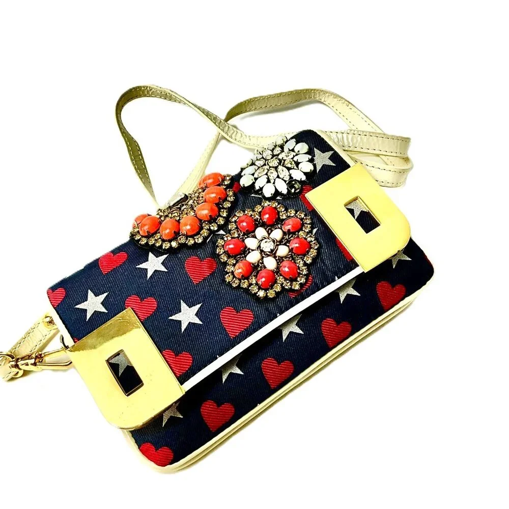 Christian Lacroix Mini Crossbody Bag Wallet Jeweled Hearts Stars Vintage Italy - Picture 8 of 10